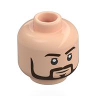 Minifig Head William T. Riker, Reddish Brown Eyebrows, Beard, Moustache, Open Mouth Smile / Neutral Hellnougat