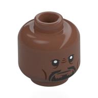 Minifig Head Worf, Black Beard, Moustache, Reddish Brown Nose Ridges, Neutral / Angry Medium Brown