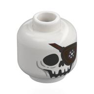 Minifig Head One-Eyed Willie, Skeleton Skull, Dark Brown Eyepatch, Silver Jewels White