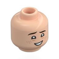 Minifig Head Clark "Mouth" Devereaux, Dark Brown Eyebrows, Raised Eyebrow, Freckles, Lopsided Smile / Tongue Sticking Out Light Nougat