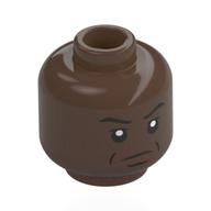 Minifig Head Eyebrows, Dark Brown Creases, Frown Print Umber Brown