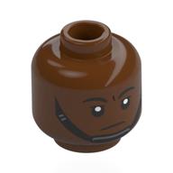 Minifig Head Black Eyebrows, Chin Strap, Neutral / Worried Reddish Brown