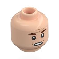 Minifig Head General Tagge, Reddish Brown Eyebrows, Nougat Lines, Condescending Stare / Open Mouth Sneer Hellnougat