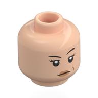 Minifig Head Black Eyebrows, Peach Lips, Stern Stare Print Light Nougat