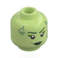 Minifig Head Poison Ivy, Dark Green Eyebrows, Lime Eyeshadow, Dark Green Lips, Sand Green Leaves, Neutral / Angry Frown Yellowish Green