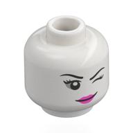 Minifig Head Harley Quinn, Eyebrows, Light Bluish Grey Eyeshadow, Dark Pink Lips, Wink / Pink Bubblegum Bubble Print White
