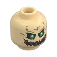 Minifig Head Scarecrow, Green Eyes, Black Eyeholes, Black Mouth with Brown Stitches Beige
