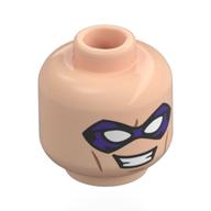Minifig Head Riddler, Dark Purple/Black Face Mask, Nougat Line, Smile, Teeth Hellnougat