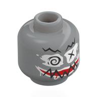 Minifig Head Statue, Painted, Scribbly Black Eyebrows, White Eyes with Swirl, X, Red Mouth, White Lips, Black Scribble Light Bluish Gray