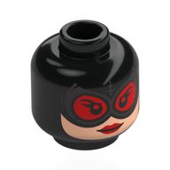 Minifig Head Catwoman, Light Nougat Face, Silver Goggles with Red Glasses, Red Lips, Stitches on Back Schwarz