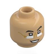 Minifig Head Pfannee, Black Eyebrows, White Glasses, Gold Frame, Smile / Scowl Warmes Beige