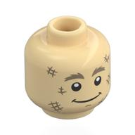 Minifig Head Scare Crow, Dark Tan Eyebrows, Scratches, Smile, Open Mouth/Close Mouth Tan
