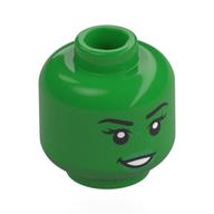 Minifig Head Elphaba, Black Eyebrows, Green Lips, Freckles, Open Mouth / Closed Mouth, Raised Eyebrow Bright Green
