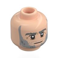 Minifig Head Joshamee Gibb, Dark Bluish Grey Eyebrows, Light Bluish Grey Sideburns, Stubbles, Wrinkles, Stern / Scowl Hellnougat