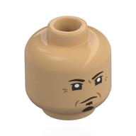 Minifig Head Marty, Black Eyebrows, Thin Goatee, Lopsided Smirk Nougat