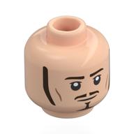 Minifig Head Will Turner, Dark Brown Eyebrows, Moustache, Goatee, Sideburns, Neutral / Angry Scowl Light Nougat