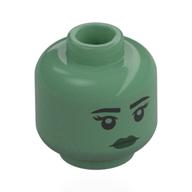 Minifig Head Black Eyebrows, Dark Green Lips, Neutral Sandgrün