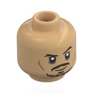 Minifig Head Jack Sparrow, Black Eyebrows, Moustache, Beard, Dark Bluish Grey Eyeshadow, Nougat Lines, Raised Eyebrow / Scared, Teeth Nougat