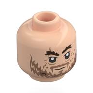 Minifig Head Hector Barbossa, Dark Brown Eyebrows, Nougat Beard, Moustache, Neutral / Light Bluish Grey Face, Angry Teeth Hellnougat