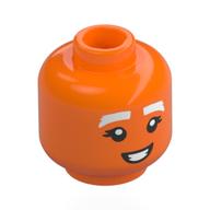 Minifig Head Oompa Loompa, Female, White Eyebrows, Lopsided Smile / Open Mouth Smile Orange