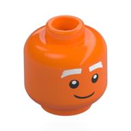 Minifig Head Oompa Loompa, Male, White Eyebrows, Neutral Stare / Frown Orange