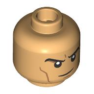 Minifig Head Miguel O'Hara, Black Eyebrows, Nougat Lines, Mean Smile / Angry Scowl Warm Tan