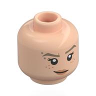 Minifig Head Gwen Stacy, Dark Tan Eyebrows, Silver Dots, Freckles, Nougat Lips, Lopsided Smile / Scowl, Gap in Teeth Light Nougat