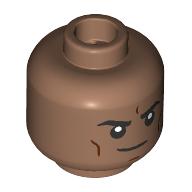 Minifig Head Miles G. Morales (Prowler), Black Eyebrows, Reddish Brown Lines, Stern Smile Medium Brown