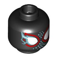Minifig Head Miles Morales, White Spider Eyes, Metal Blue Lightning Bolts, Dots, Red Border Black