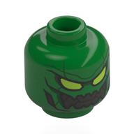 Minifig Head Green Goblin, Armour Plating, Lime Eyes, Silver Mouth, Sharp Teeth Green