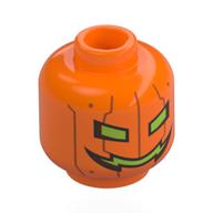 Minifig Head Metal Carved Pumpkin, Dark Orange Seems, Yellow Eyes, Mouth Orange