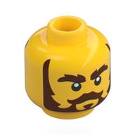 Minifig Head, Thick Reddish Brown Sideburns, Eyebrows, Beard, Stern, Closed Mouth / Smiling, Open Mouth Yellow