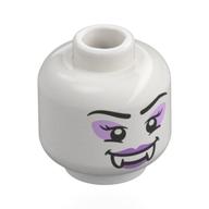 Minifig Head, Vampire, Fangs, Black Eyebrows, Lavender Eyeshadow, Black Eyes / Bright Pink Eyeshadow, Red Eyes, Open Mouth Weiß
