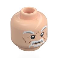 Minifig Head Ki-Adi-Mundi, White/Light Bluish Grey Eyebrows, Beard, Nougat Lines on Back Hellnougat