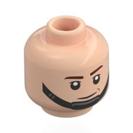 Minifig Head AT-ST Pilot, Black Chin Strap, Dark Red Eyebrows Light Nougat