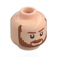 Minifig Head Obi-Wan Kenobi, Dark Orange Eyebrows, Beard, Neutral / Angry Scowl Light Nougat