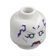 Minifig Head Asajj Ventress, Bright Light Blue Eyes, Red Lips, Dark Purple Markings, Neutral White