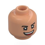 Minifig Head Luffy, Thick Eyebrows, Nougat Scar, Open Mouth Mean Smile / Closed Eyes, Tears Nougat