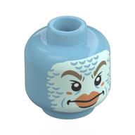 Minifig Head Chu, Light Aqua Face, Fish Scales, Dark Tan Eyebrows, Nougat Lips, Closed Moth, Angry Stare / Open Mouth Medium Azure