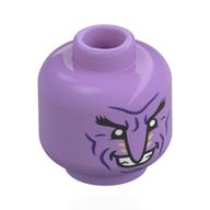 Minifig Head Arlong, Black Eyebrows, Long Pointy Nose, Dark Purple Lines, Closed Mouth / Open Mouth Grin Mittellavendel
