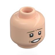 Minifig Head Helmeppo, Dark Tan Eyebrows, Nervous Smile / Scared Light Nougat
