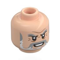 Minifig Head Monkey D. Garp, Light Bluish Grey Eyebrows, Moustache, White Sideburns, Nougat Wrinkles, Mean Growl / Stern Light Nougat