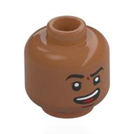 Minifig Head Usopp, Black Eyebrows, Open Mouth Smirk / Angry Grin Sienna Brown