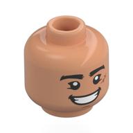 Minifig Head Luffy, Thick Black Eyebrows, Nougat Scar, Open Mouth Mean Smile Nougat