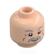 Minifig Head Vernon Dursley, Thick Light Bluish Grey Eyebrows, Moustache, Dark Tan Wrinkles, Smile/Angry Hellnougat