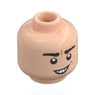 Minifig Head Marcus Flint, Black Eyebrows, Teeth, Mean Grin Light Nougat
