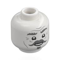 Minifig Head Nearly Headless Nick, Thick Dark Bluish Grey Eyebrows, Moustache, Goatee, Smile/Confused White
