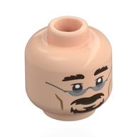 Minifig Head Florian Fortescue, Thich Dark Brown Eyebrows, Moustache, Beard, Black Glasses with Silver Lenses, Neutral / Scared Light Nougat