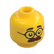 Minifig Head Ted Brickle, Thick Reddish Brown Moustache, Black Glasses, Neutral/Surprised Gelb