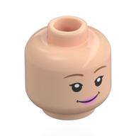 Minifig Head Bo Peep, Dark Tan Eyebrows, Bright Pink Lips, Smile, Open Mouth/Closed Mouth Light Nougat